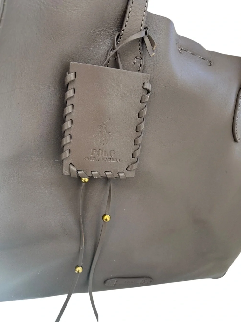Polo Ralph Lauren taupe leather classic tote bag purse with zip pouch hangtag